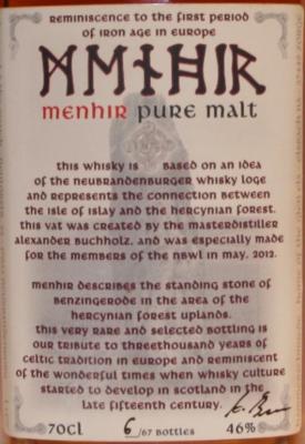 Menhir Pure Malt Neubrandenburg Whisky Lounge nbwl 46% 700ml