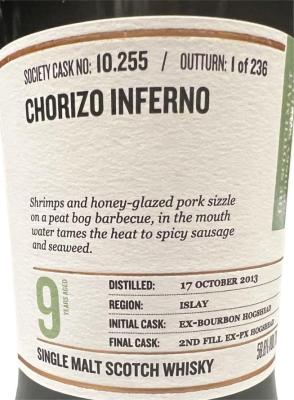 Bunnahabhain 2013 SMWS 10.255 Chorizo inferno 2nd Fill Ex-PX Hogshead Finish 58.6% 700ml