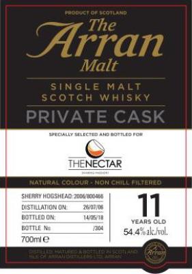 Arran 2006 Private Cask Sherry Hogshead 2006/800460 The Old Pipe 51.9% 700ml