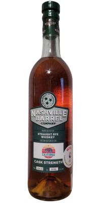 Nashville Barrel Company Hand Selected Straight Rye Whisky Custom Batched For California Cask Strength 57.06% 750ml