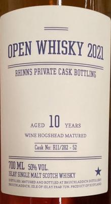 Bruichladdich 10yo Rhinns Private Cask Bottling Wine Hogshead Open Whisky 2021 50% 700ml