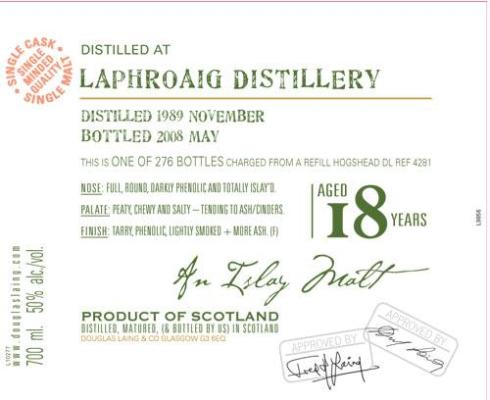 Laphroaig 1989 DL Old Malt Cask Refill Hogshead DL 4281 50% 700ml