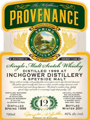 Inchgower 1999 McG McGibbon's Provenance Sherry Butt DMG 7937 46% 700ml