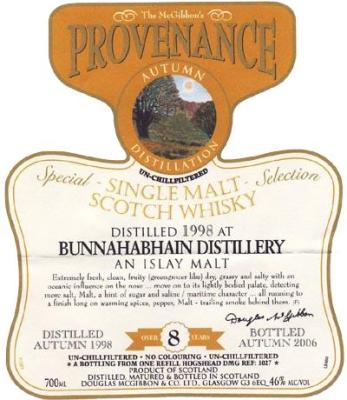 Bunnahabhain 1998 McG McGibbon's Provenance Refill Hogshead DMG 3027 46% 700ml