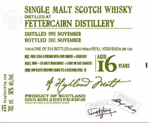 Fettercairn 1995 DL Old Malt Cask Refill Hogshead DL 7725 50% 700ml