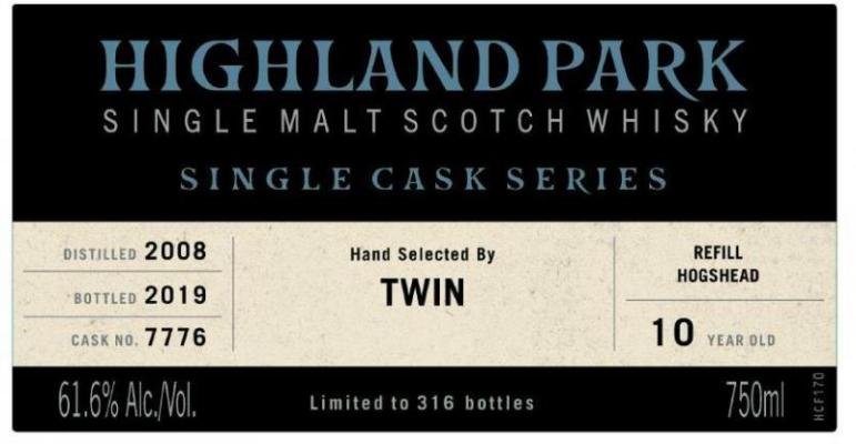 Highland Park 2008 Single Cask Series refill hogshead 7776 Hand selected by TWIN 61.6% 750ml