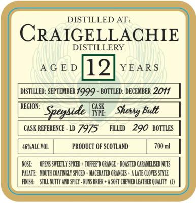 Craigellachie 1999 DoD Sherry Butt LD 7975 46% 700ml