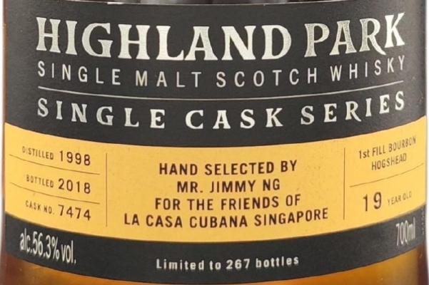 Highland Park 1998 Single Cask Series 1st Fill Bourbon Hogshead Friends of La Casa Cubana Singapore 56.3% 700ml