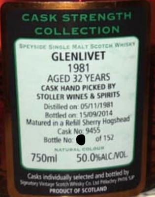 Glenlivet 1981 SV Refill Sherry Hogshead #9455 Stoller Wines & Spirits 50% 750ml