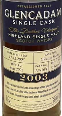 Glencadam 2003 Single Cask The Rather Unique Oloroso Sherry 58.9% 700ml