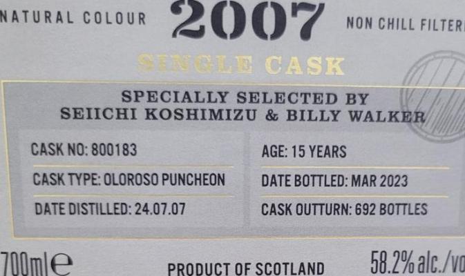 Glenallachie 2007 Oloroso Puncheon Seiichi Koshimizu 58.2% 700ml