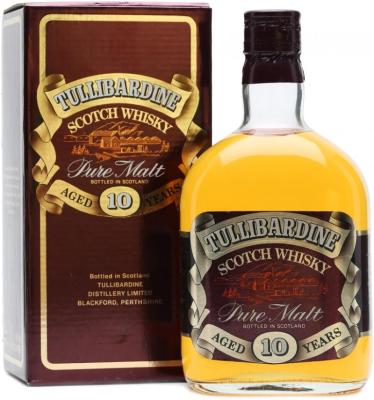 Tullibardine 10yo Pure Malt square bottle round neck red label 40% 750ml