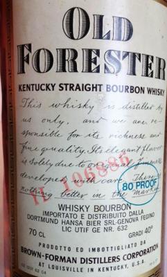 Old Forester Kentucky Straight Bourbon Whisky New American Oak Barrel 40% 700ml