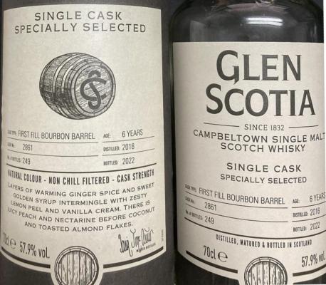 Glen Scotia 2016 Single Cask Specially Selected 1st Fill Bourbon Barrel 57.9% 700ml