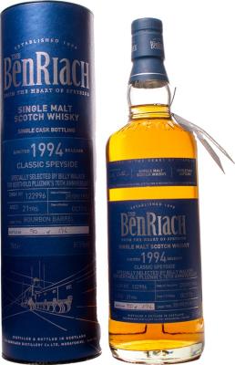 BenRiach 1994 Single Cask Bottling Bourbon Barrel #122996 Berthold Pluznik's 70th Anniversary 51.5% 700ml