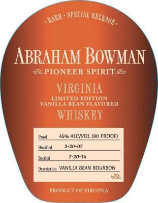 Abraham Bowman 2007 Pioneer Spirit New American White Oak 45% 750ml