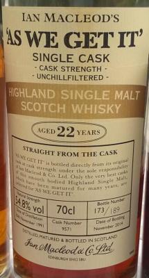 As We Get It 1991 IM Highland Single Malt 9571 54.8% 700ml