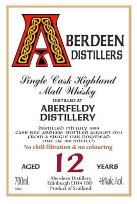 Aberfeldy 1999 BA Aberdeen Distillers Oak Hogshead 1008 46% 700ml