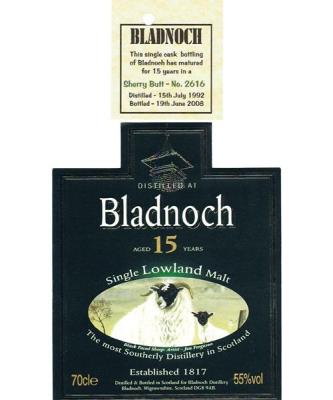Bladnoch 15yo Sheep Label Sherry Butt 2616 55% 700ml