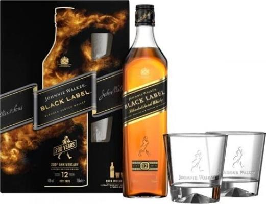 Johnnie Walker Black Label Blended Scotch Whisky Giftbox With Glasses 12yo 40% 700ml