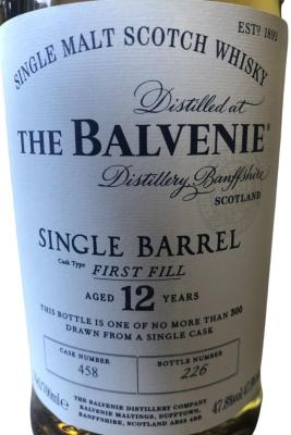 Balvenie 12yo Single Barrel 1st Fill Ex-Bourbon Barrel 47.8% 700ml