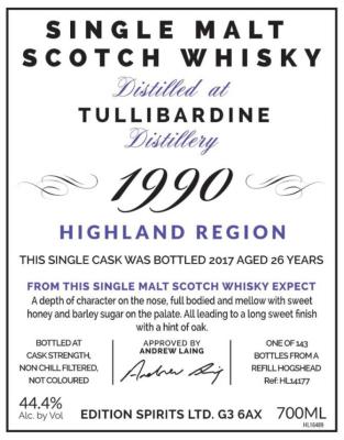 Tullibardine 1990 ED Refill Hogshead HL 14177 44.4% 700ml