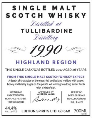 Tullibardine 1990 ED Refill Hogshead HL 14177 44.4% 700ml