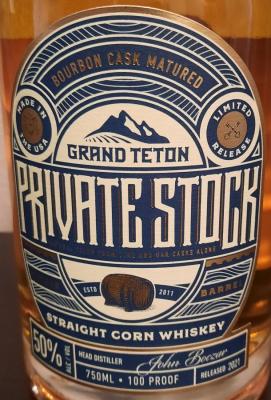 Grand Teton Private Stock Straight Corn Whisky 50% 750ml