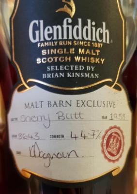Glenfiddich 1958 Malt Barn Exclusive Sherry Butt 8643 44.7% 700ml