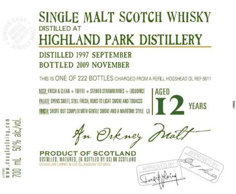 Highland Park 1997 DL Old Malt Cask Refill Hogshead DL 5611 50% 700ml