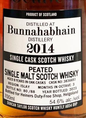 Bunnahabhain 2014 DT The Octave Peated 8yo Oak and 3 months Octave finish Heiner's Duty Free Shop Helgoland 54.6% 700ml