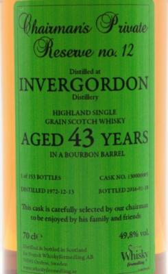 Invergordon 1972 SWf Chairman's Private Reserve #12 43yo Bourbon Barrel #130000005 49.8% 700ml