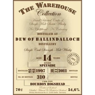 Dew of Ballindalloch 1997 WW8 The Warehouse Collection Bourbon Hogshead 1371 54.6% 700ml
