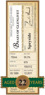 Braes of Glenlivet 1989 DT Oak Casks 55.3% 750ml
