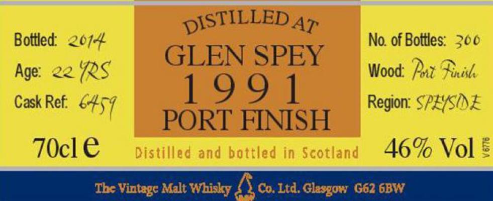 Glen Spey 1991 VM The Cooper's Choice Port Cask Finish 6459 46% 700ml