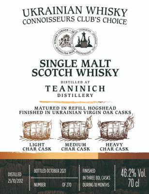 Teaninich 2012 UD Ukrainian Whisky Connoisseurs Club's Choice Finished in Ukrainian Virgin Oak Casks 46.2% 700ml