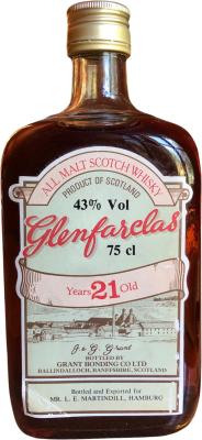 Glenfarclas 21yo All Malt Scotch Whisky Mr. L. E. Martindill Hamburg 43% 750ml