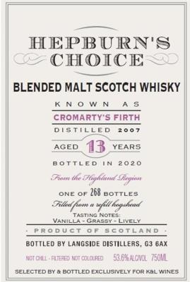 Cromarty's Firth 2007 LsD Refill Hogshead K&L 53.6% 750ml