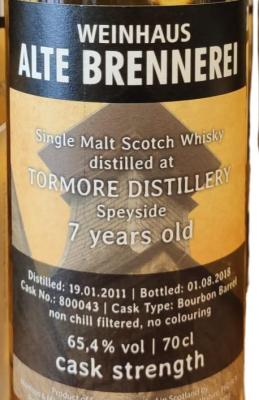 Tormore 2011 MMcK Bourbon Barrel 800043 Weinhaus Alte Brennerei 65.4% 700ml