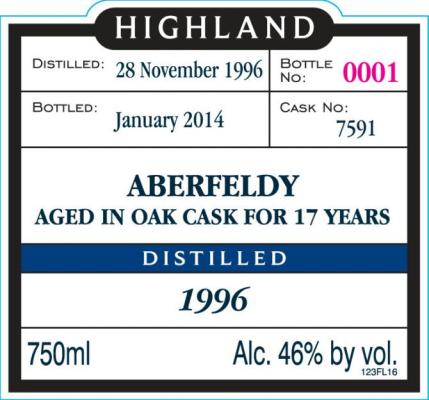 Aberfeldy 1996 Mg The Single Cask Collection Rare Select 7591 46% 750ml