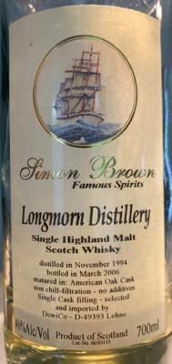 Longmorn 1994 SBT American Oak Cask 46% 700ml