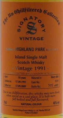 Highland Park 1991 SV The Un-Chillfiltered Collection LMDW 18yo Sherry Butt #15111 46% 700ml