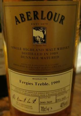 Aberlour 1989 Dunnage Matured Fergie's Treble 1999 Hogshead Contract 251 345 40% 700ml