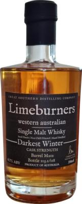 Limeburners Darkest Winter Cask Strength Ex-bourbon 63.7% 350ml
