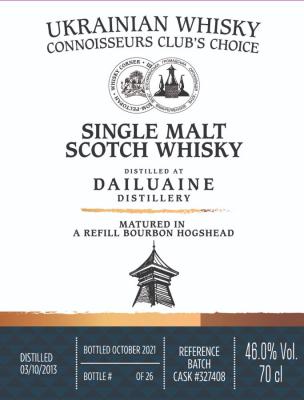 Dailuaine 2013 UD Ukrainian Whisky Connoisseurs Club's Choice Refill Bourbon Hogshead 46% 700ml