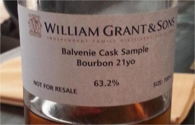Balvenie 21yo Cask sample Bourbon Barrel Not for Resale 63.2% 700ml