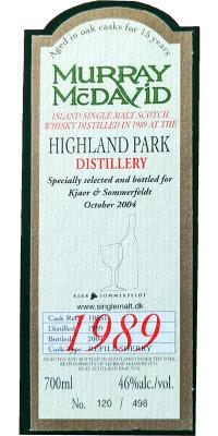 Highland Park 1989 MM for Kjaer & Sommerfeldt Refill Sherry Cask 10551 46% 700ml