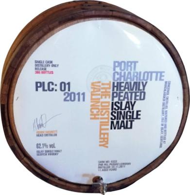 Port Charlotte 2011 PLC:01 The Distillery Valinch 2nd fill Pessac Leognan Distillery only 62.1% 500ml