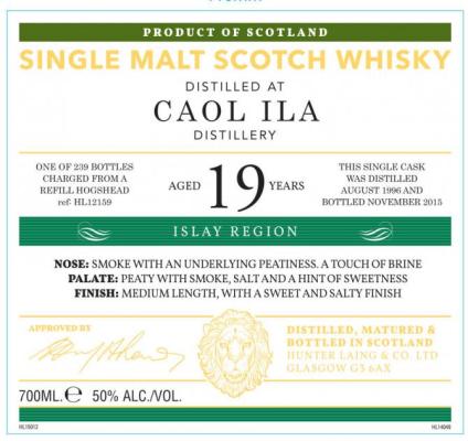 Caol Ila 1996 HL Refill Hogshead 50% 700ml