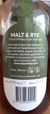 Cley Whisky Malt & Rye Bourbon Casks 103 58% 700ml